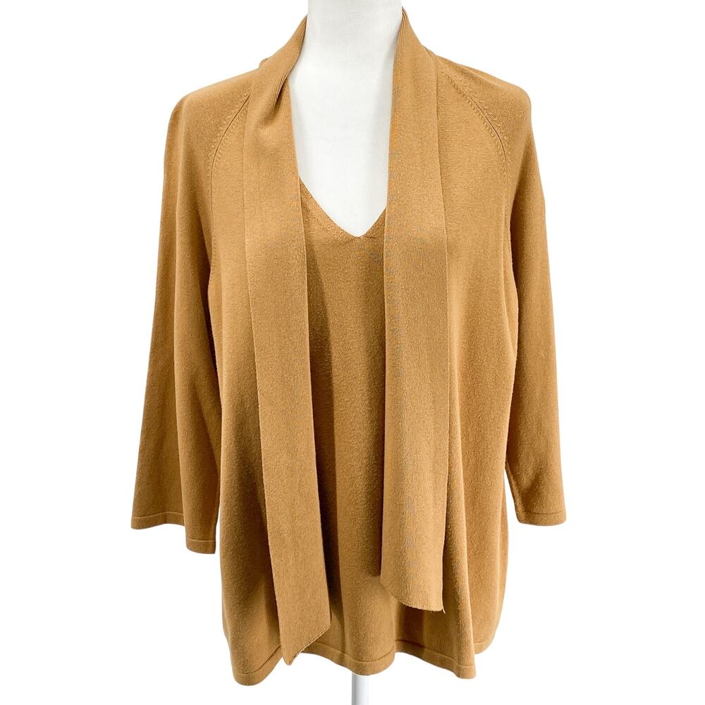Chico’s Luxe Tan Pullover Sweater w/ Tie Neck Scarf Size 2
